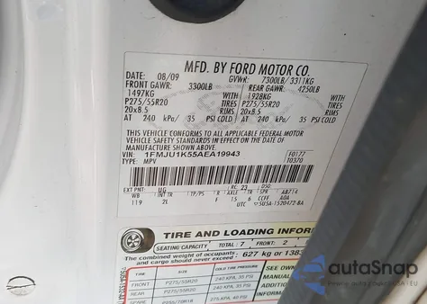 2010 Ford Expedition Limited from USA, damaged, VIN 1FMJU1K55AEA19943